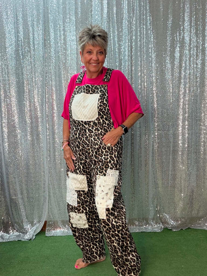Oddi Leopard Mixed Media Overalls