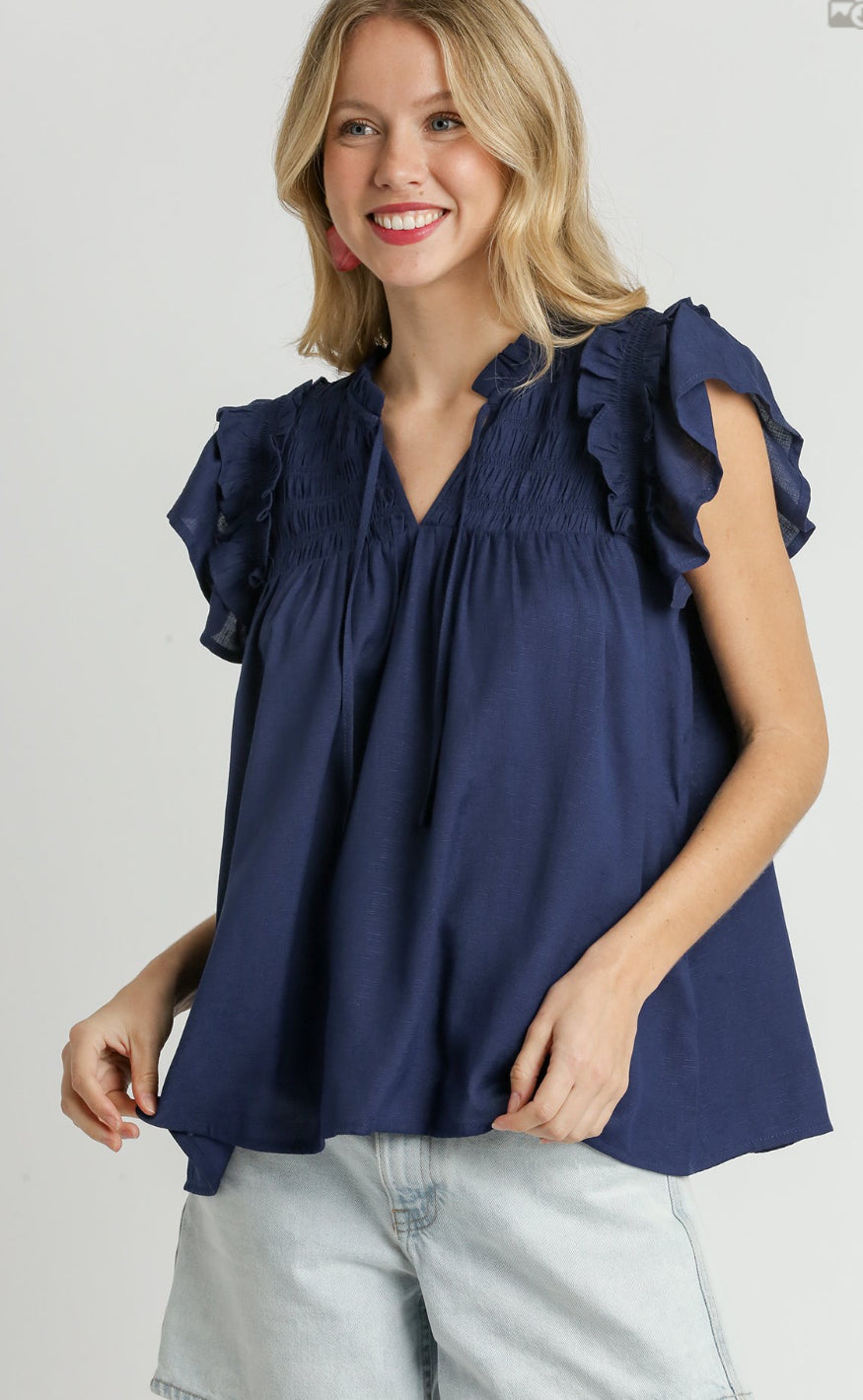 Smocked Top with Front Tie & Flutter Sleeves