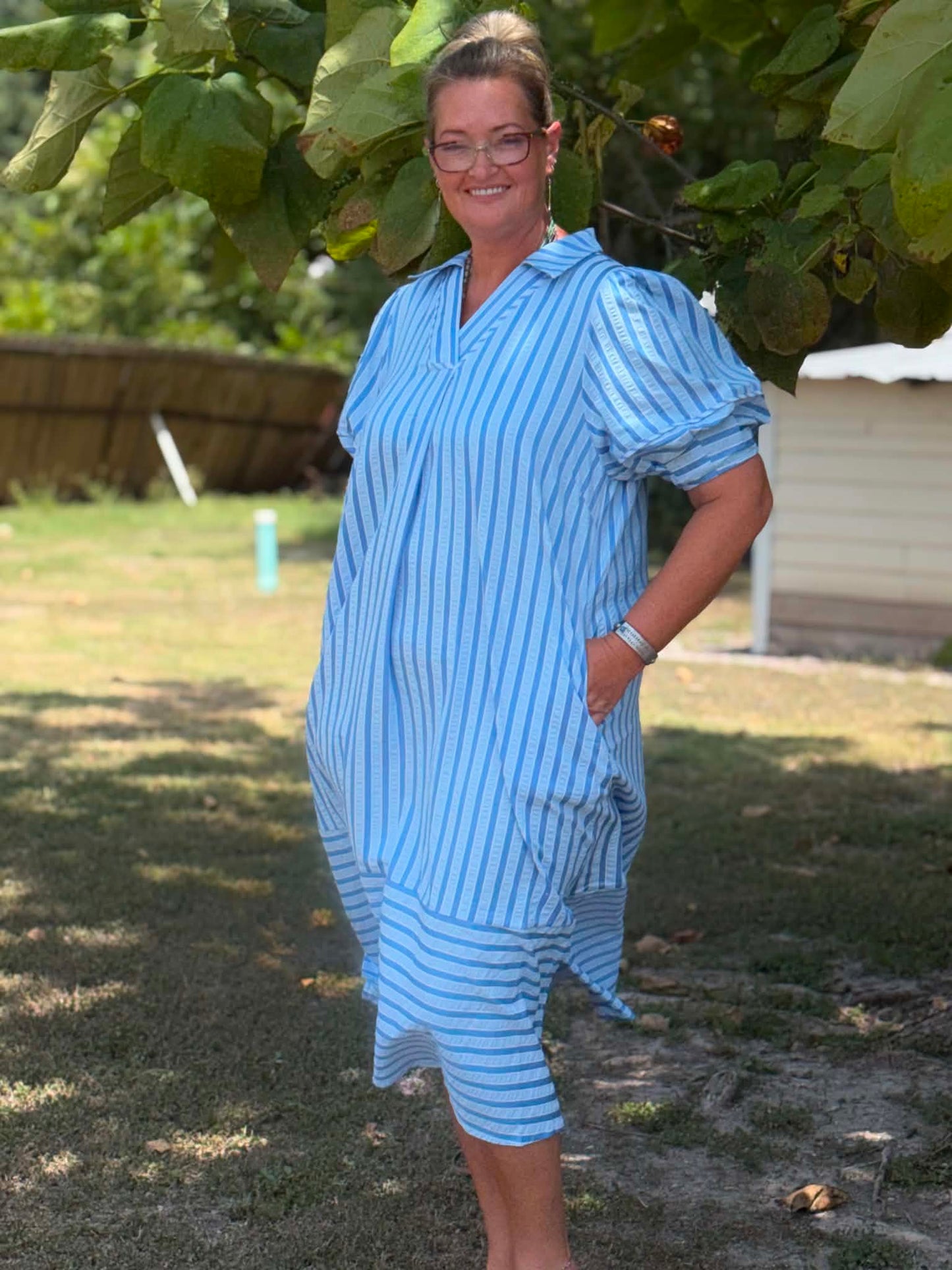 Umgee Puff Sleeve Midi Dress