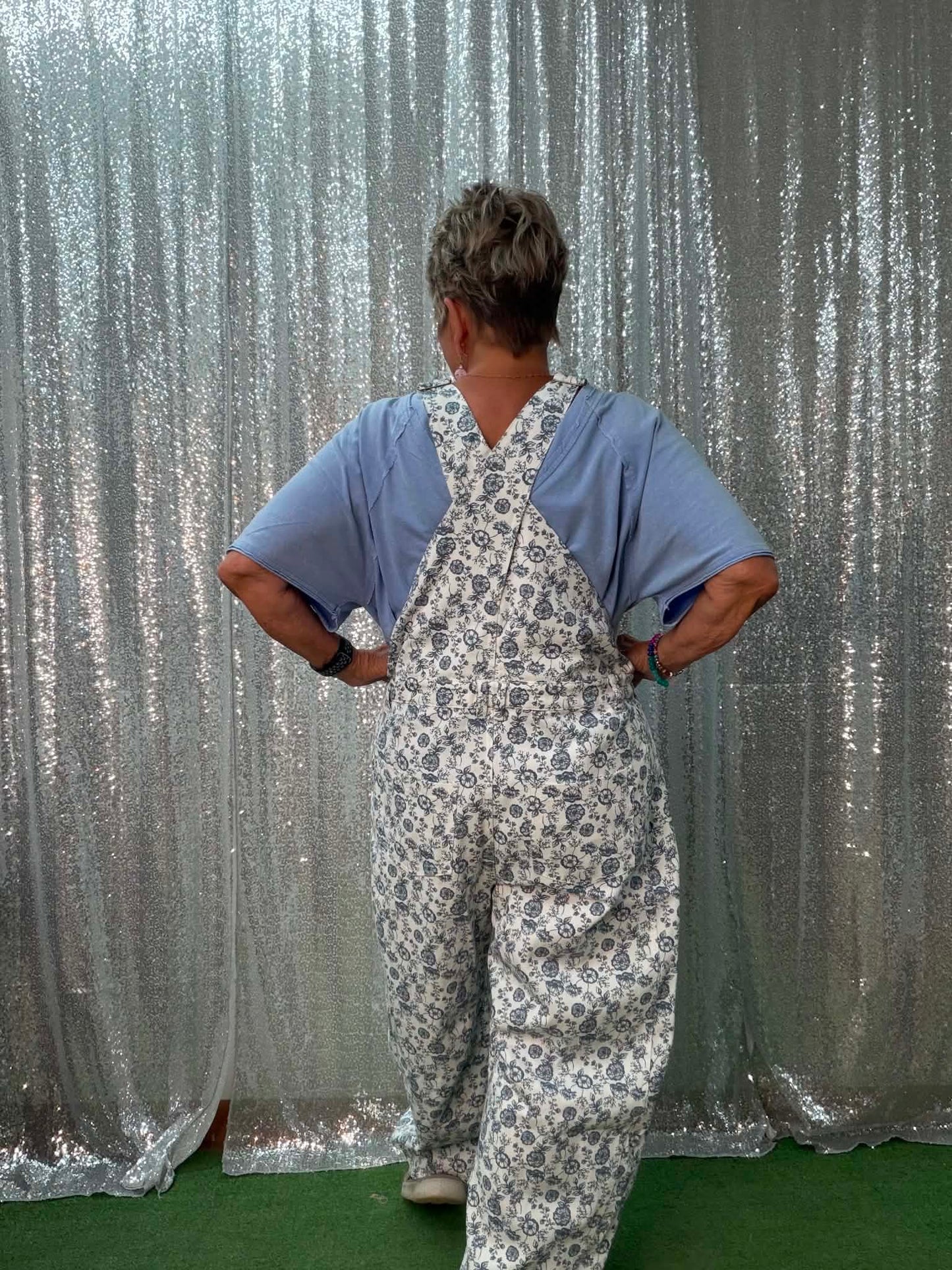 Oddi Washed Blue Floral Overalls