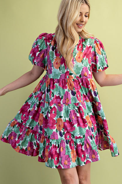 Vibrant Floral Tiered Dress