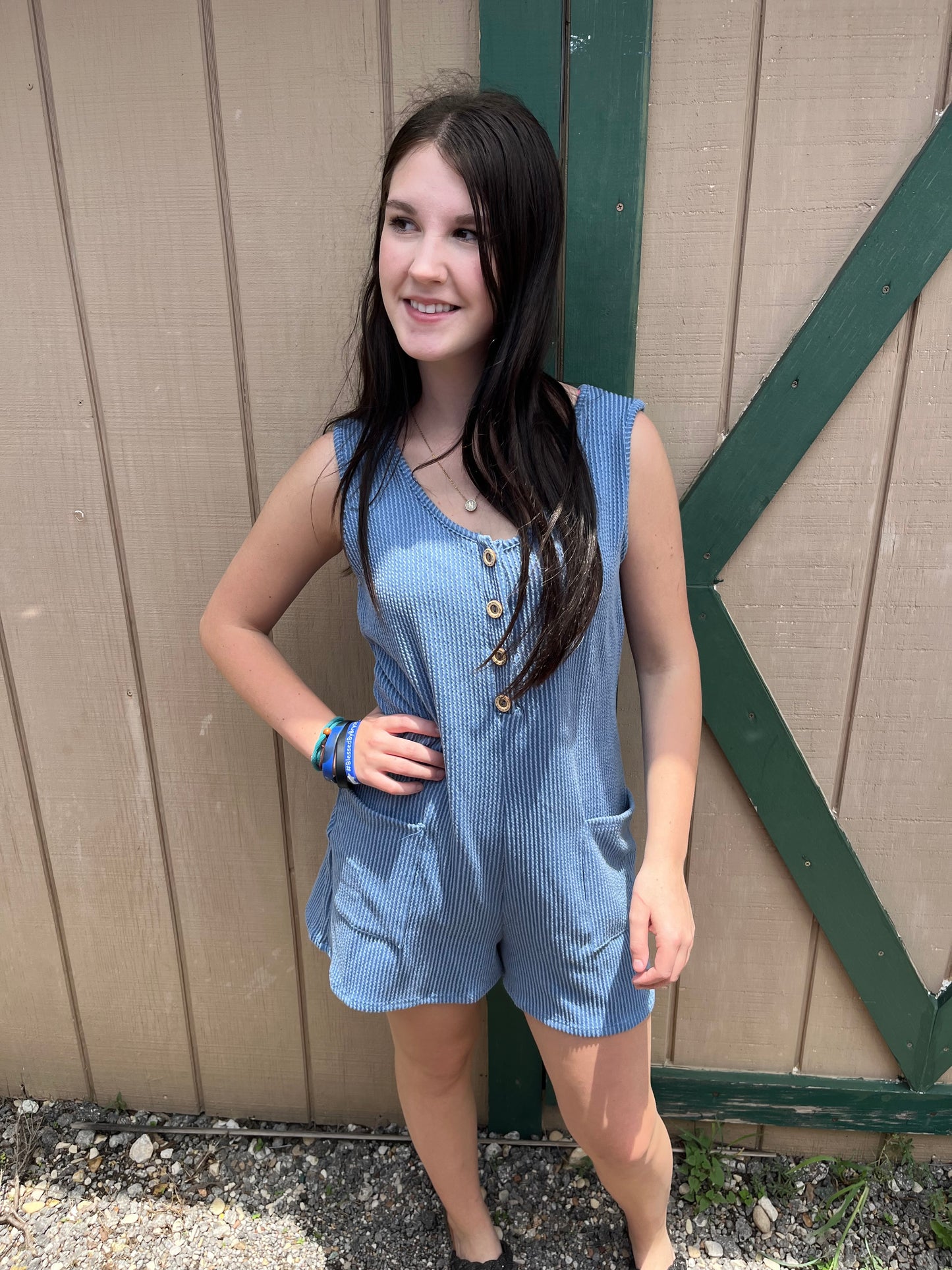 Button Up Ribbed Romper