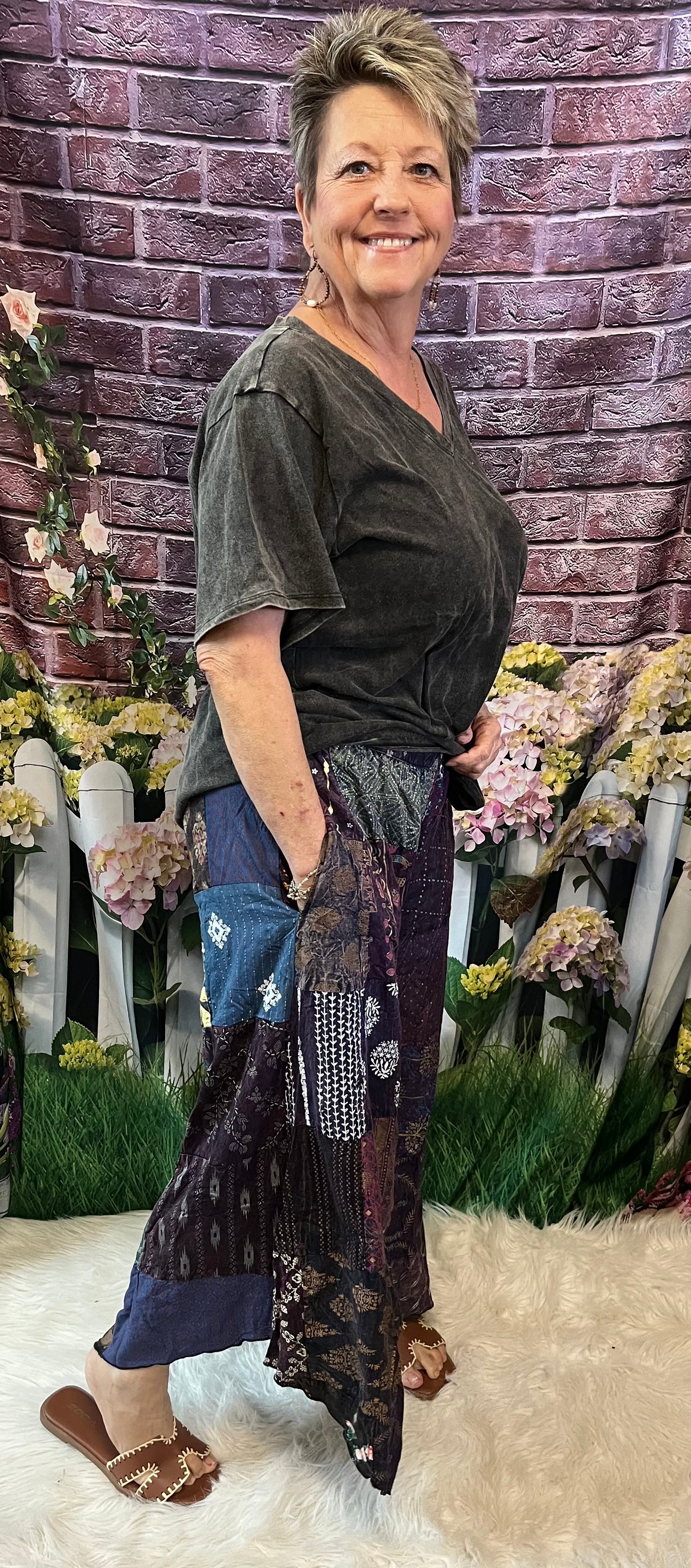 Wide Leg Patchwork Crop Pants