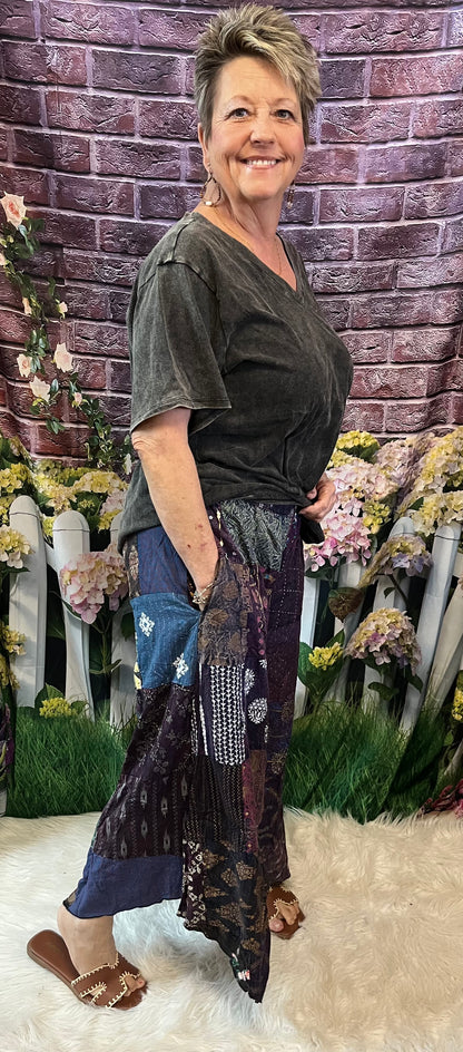 Wide Leg Patchwork Crop Pants