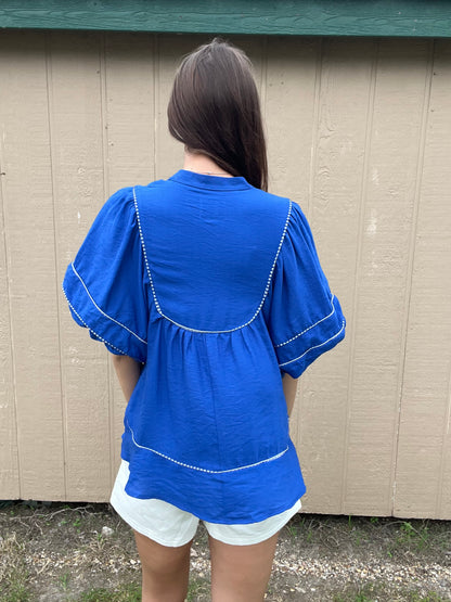 Umgee Solid Lace Trim Blouse