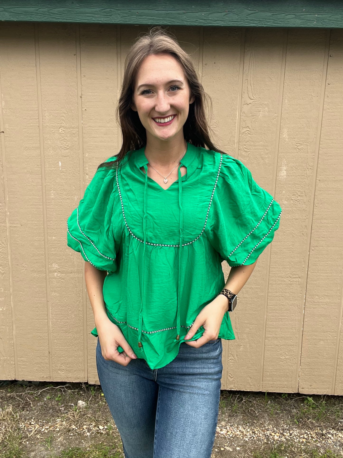 Umgee Solid Lace Trim Blouse