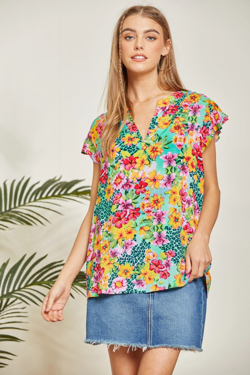 Emily Wonder Animal/Floral Print Top