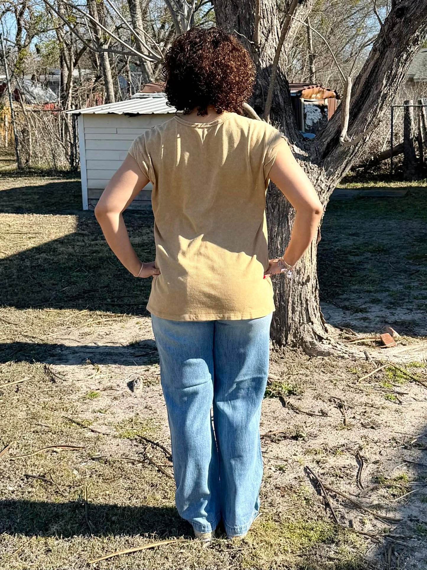 Easel Sand Cap sleeve shirt