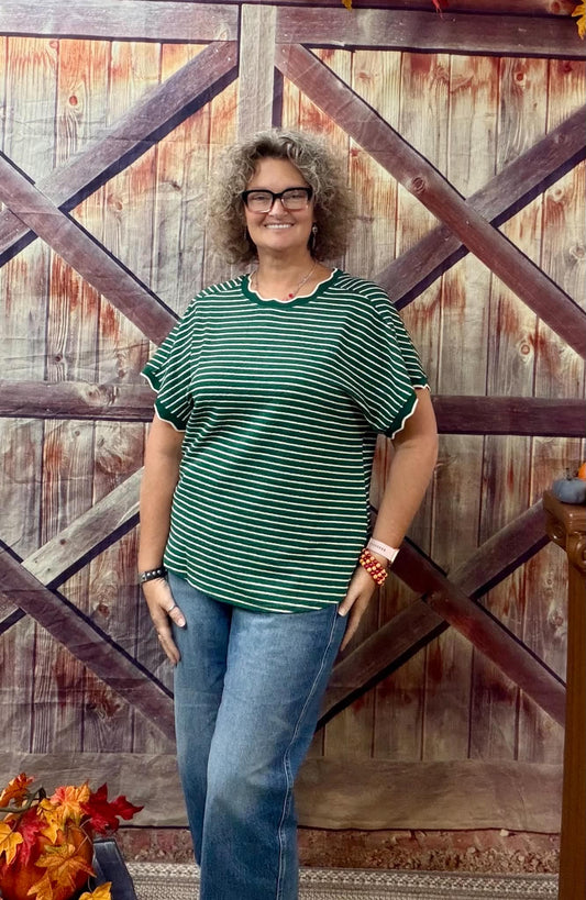 New Me scalloped striped top