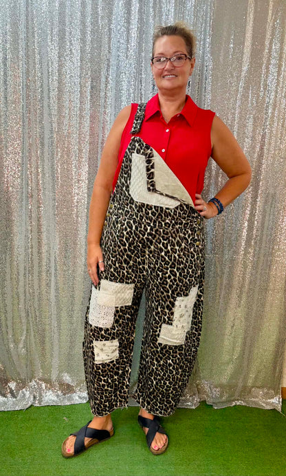 Oddi Leopard Mixed Media Overalls Plus