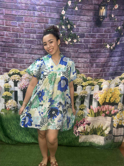 Umgee Blue Mix Floral Dress