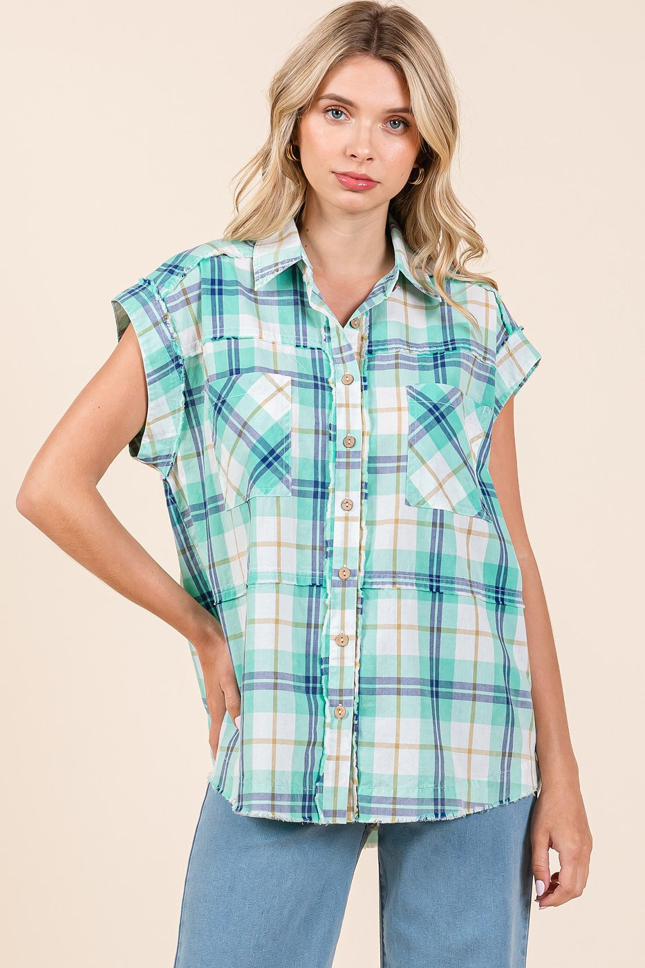 Mittoshop Plaid Button Down Top
