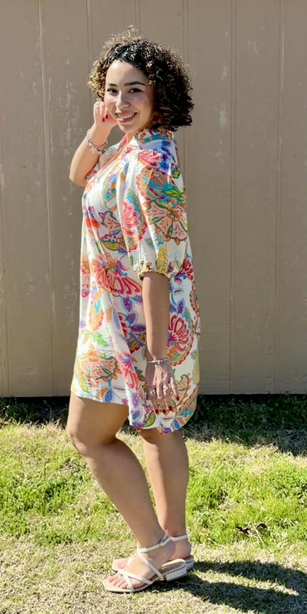 Umgee mixed paisley mini dress cream