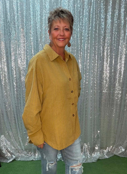 Easel Long Sleeve Button Front Stripe Shirt