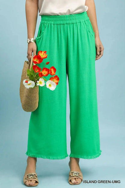 Umgee Wide Leg Crop Linen Pants