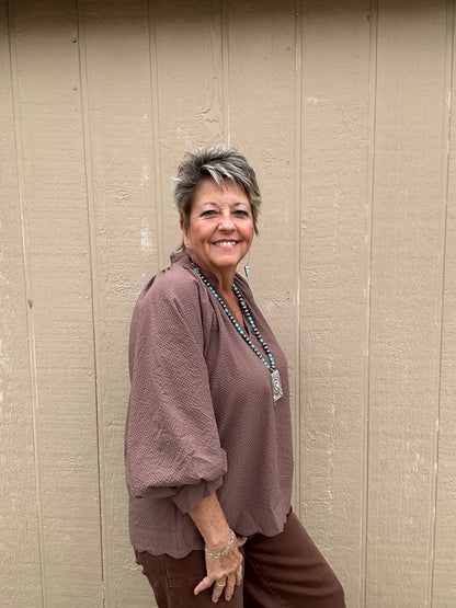 Umgee Textured Scalloped Top