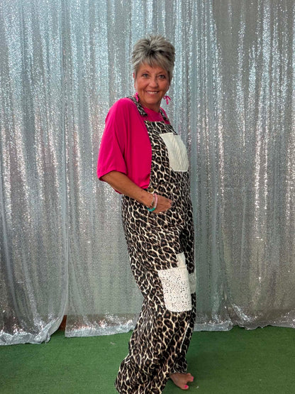 Oddi Leopard Mixed Media Overalls
