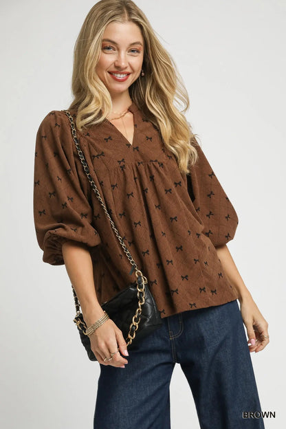 Umgee Corduroy Bow Top
