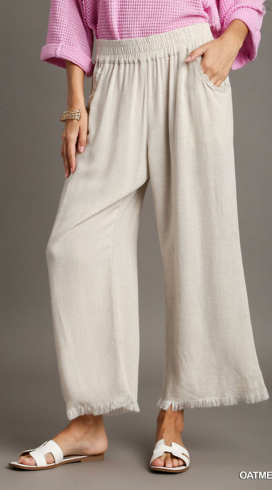 Umgee Wide Leg Crop Linen Pants