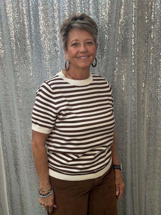 Vine & Love striped crew neck sweater top