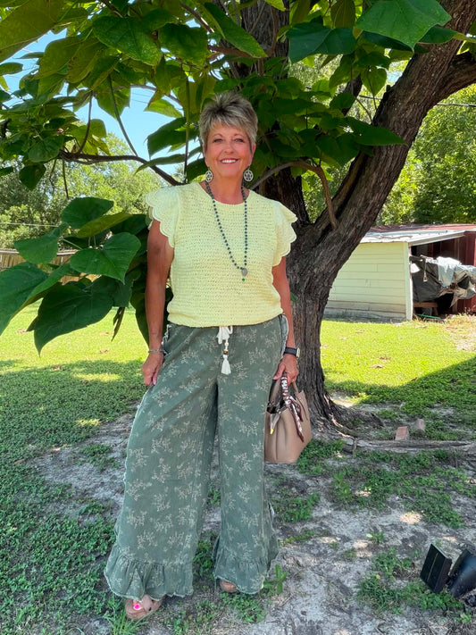 Easel Olive Ruffled Pant