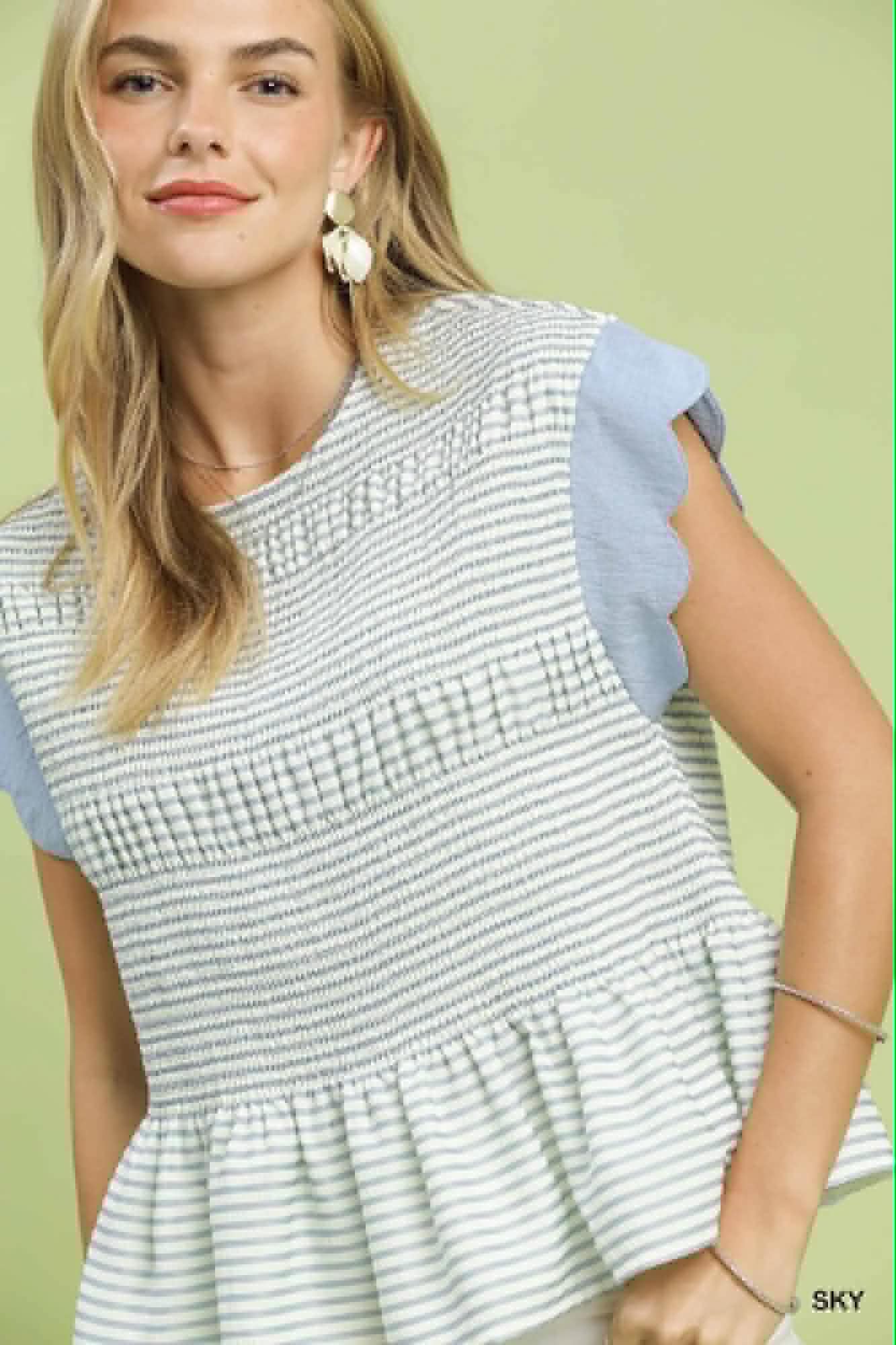 Umgee Scalloped Slv Smocked Top