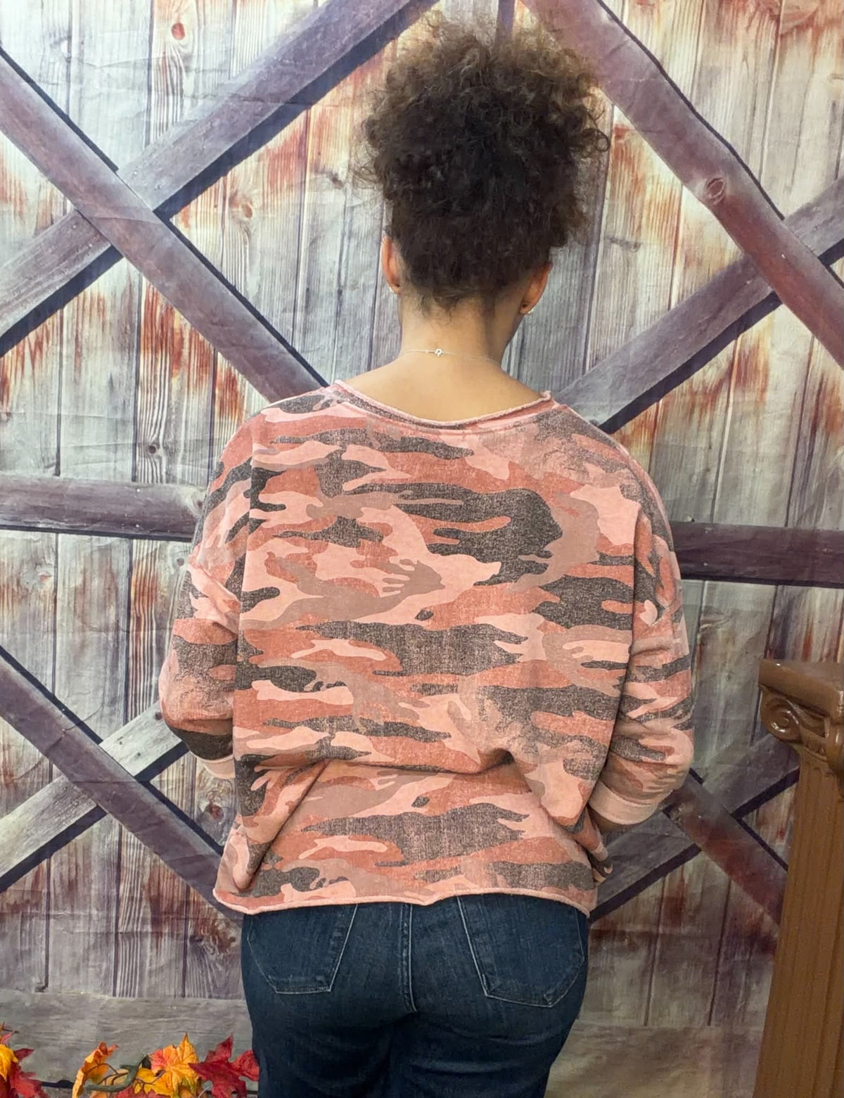 Made In Italy Camo Raw Seam Top