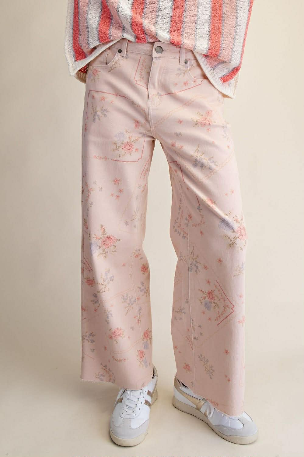 Easel cross stitch twill pants PLUS