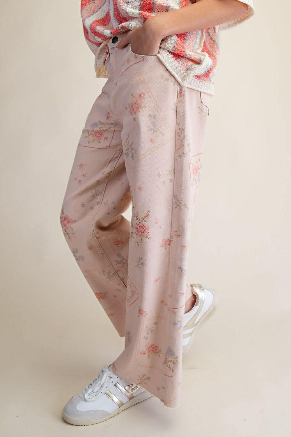 Easel cross stitch twill pants PLUS