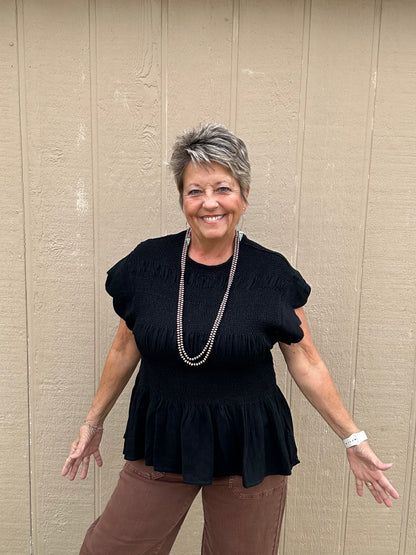 Umgee Scalloped Sleeve Smocked Top