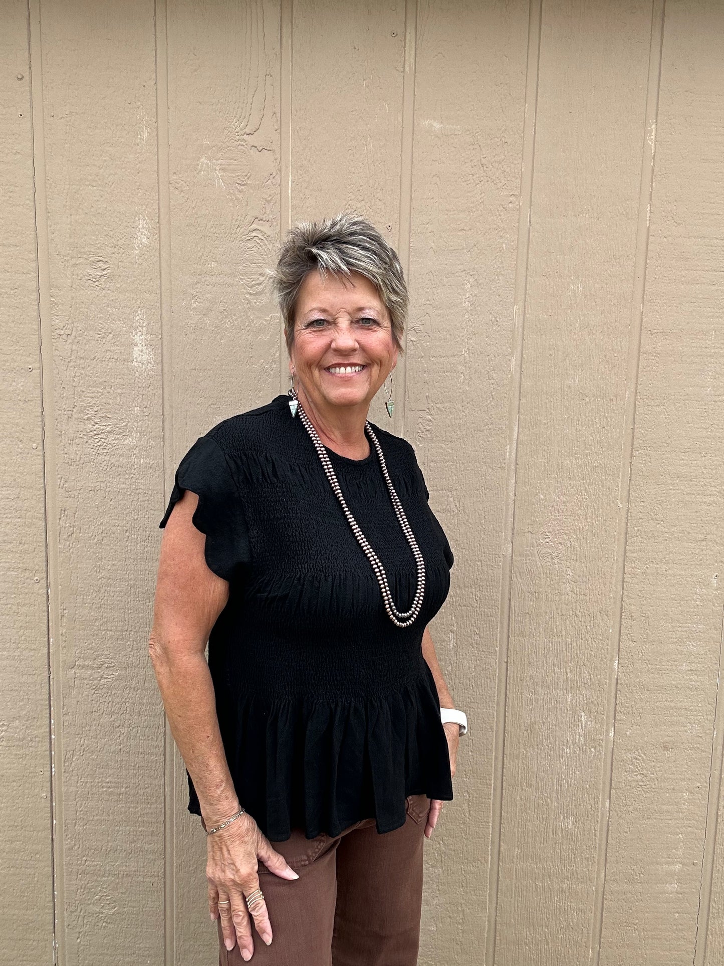 Umgee Scalloped Sleeve Smocked Top