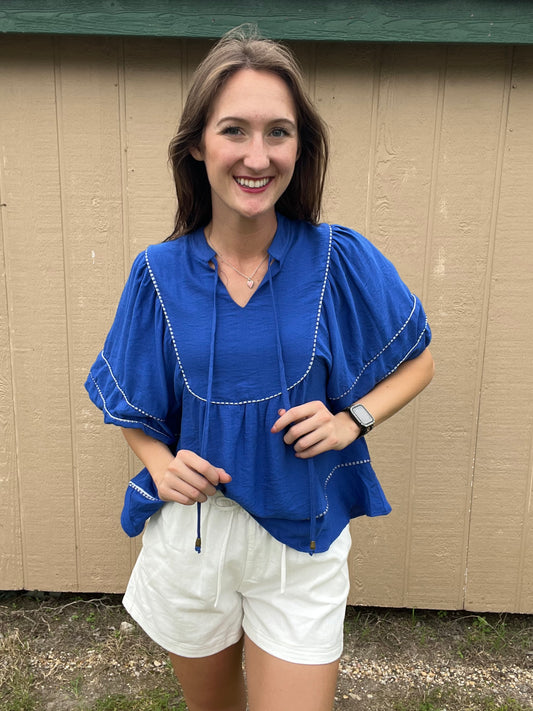 Umgee Solid Lace Trim Blouse