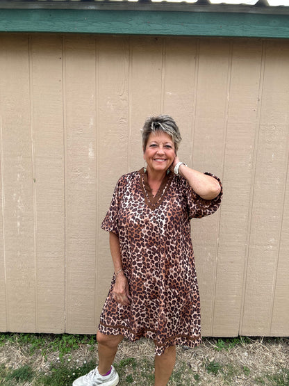 Contrast Detail Animal Print Umgee Dress