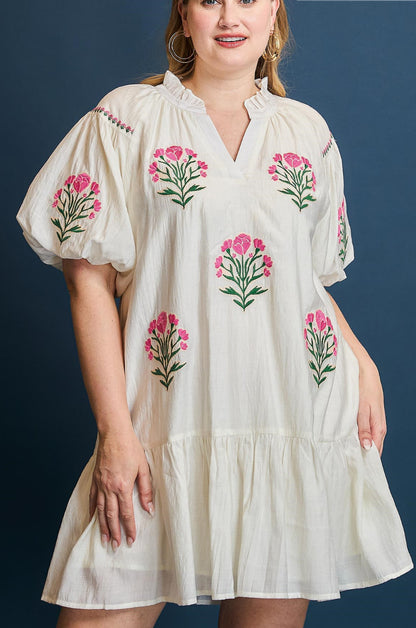 Umgee Boho Floral Embroidered Mini Dress
