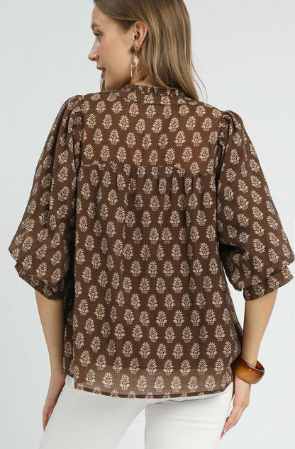 Floral Print V-Split Blouse