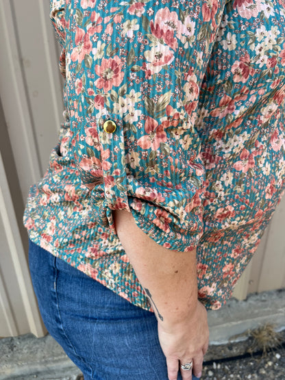 Ribbed Floral Top Plus Size