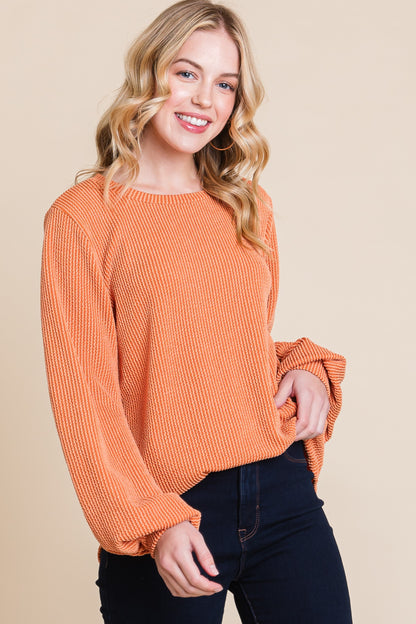 Bubble Sleeve Ribbed Long Sleeve