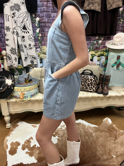 Denim Ruffle Sleeve Romper
