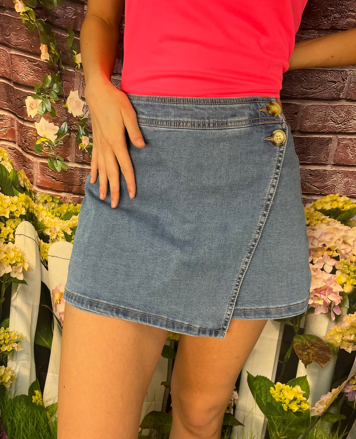 High Waisted Denim Skort