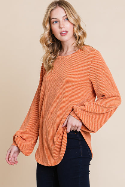 Bubble Sleeve Ribbed Long Sleeve