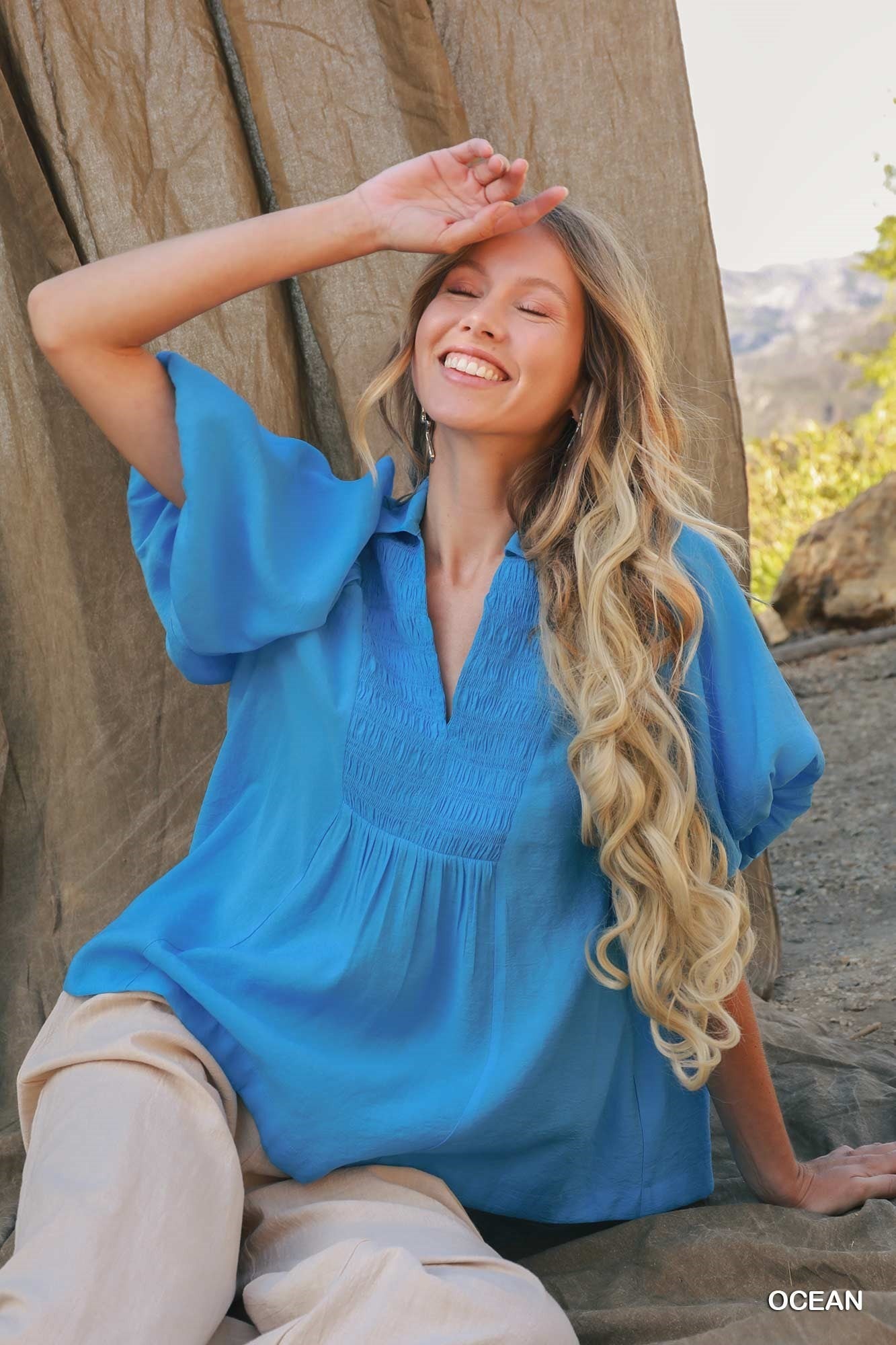 Umgee Bubble Sleeve Blouse