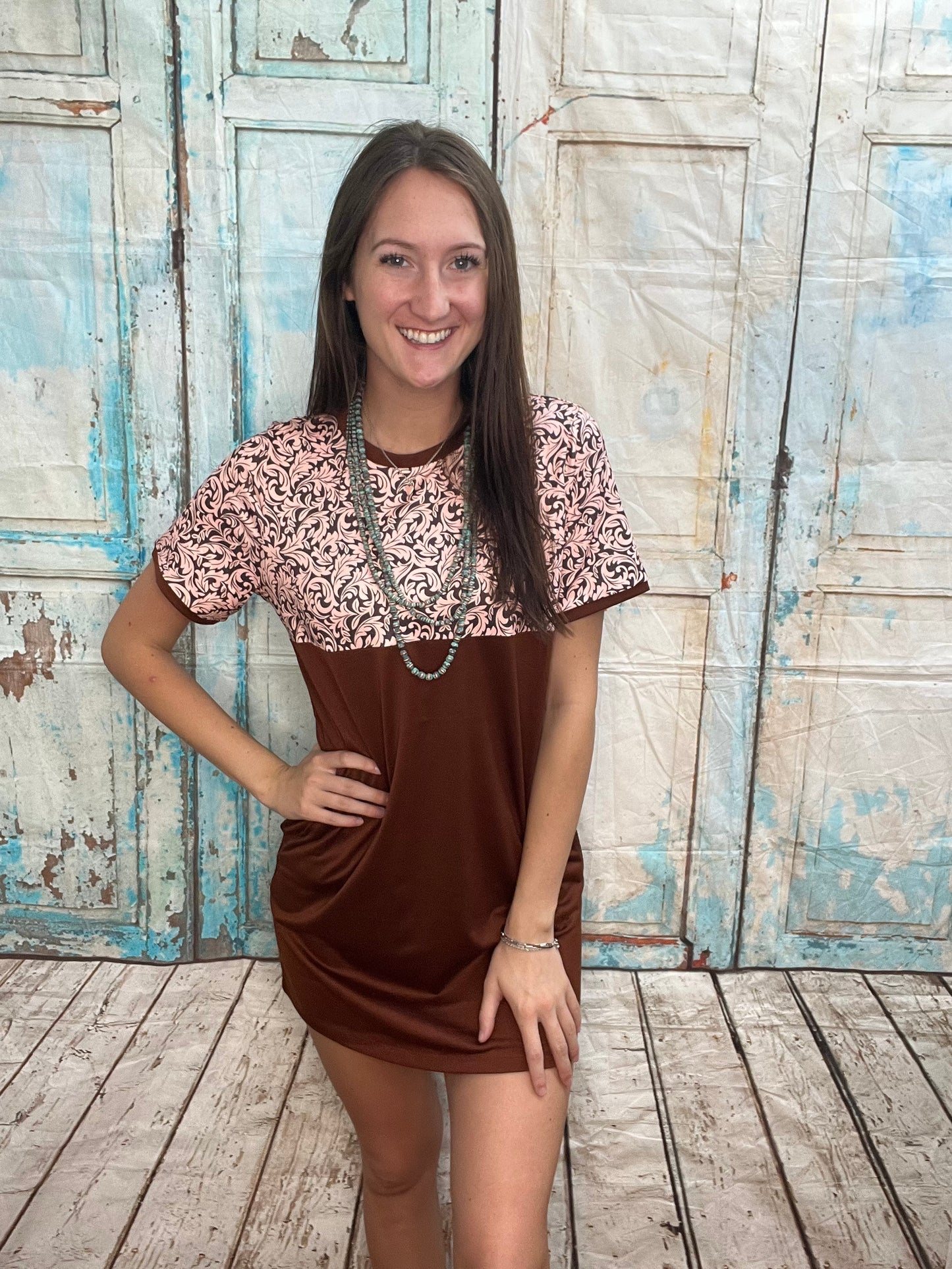 Brown Western Paisley Dress