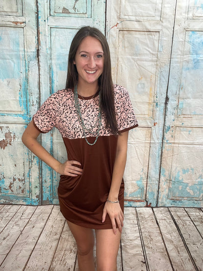 Brown Western Paisley Dress