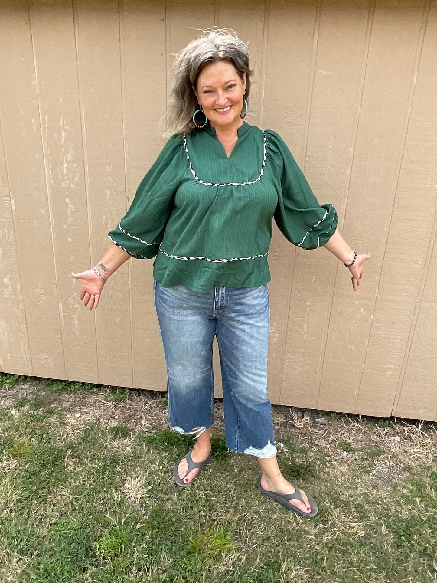 Texture Fabric Blouse with Animal Print