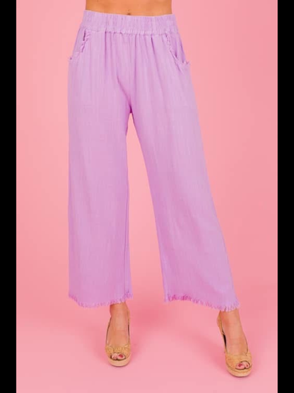 Umgee Wide Leg Crop Linen Pants Plus Size