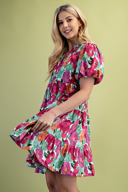 Vibrant Floral Tiered Dress