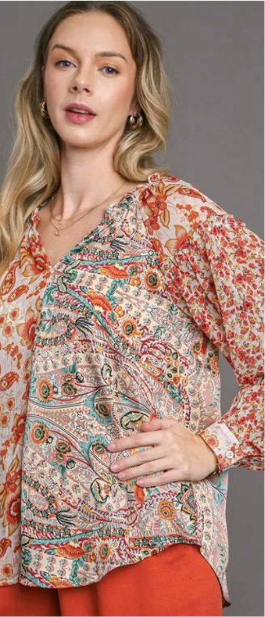 Mix Print Long Sleeve Top