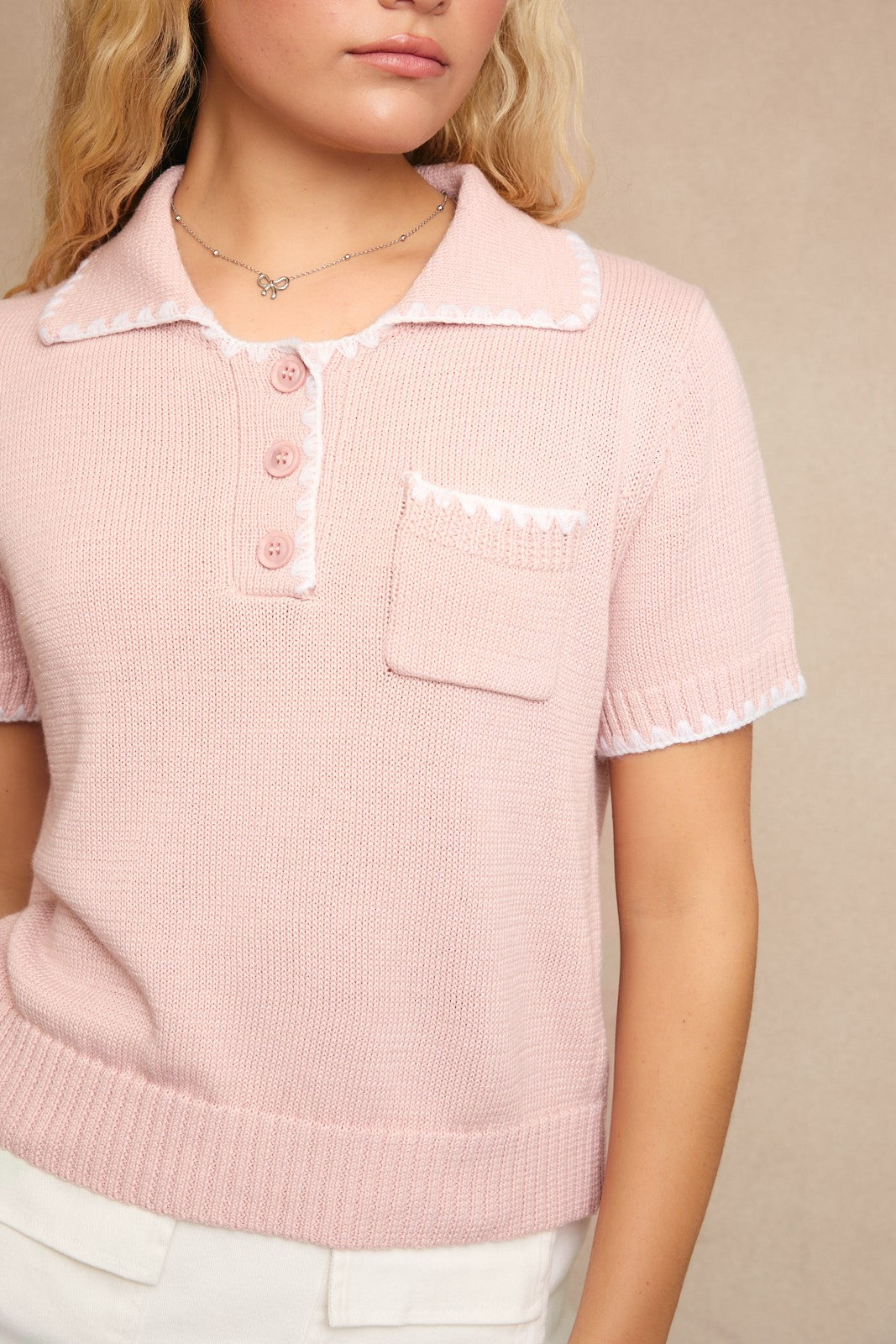 Blanket Stitched Sweater Top