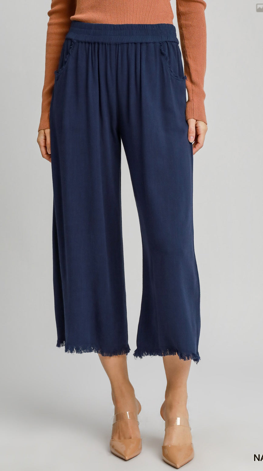 Umgee Wide Leg Crop Linen Pants