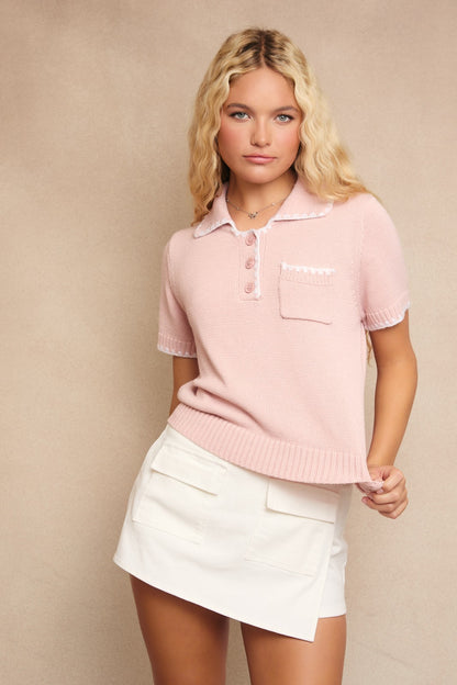 Blanket Stitched Sweater Top